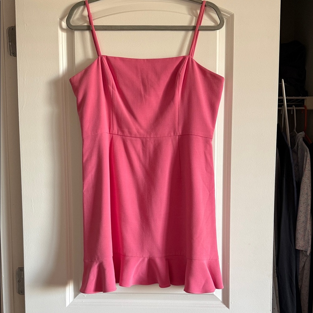 French Connection Pink Spaghetti Strap Ruffle Hem Dress